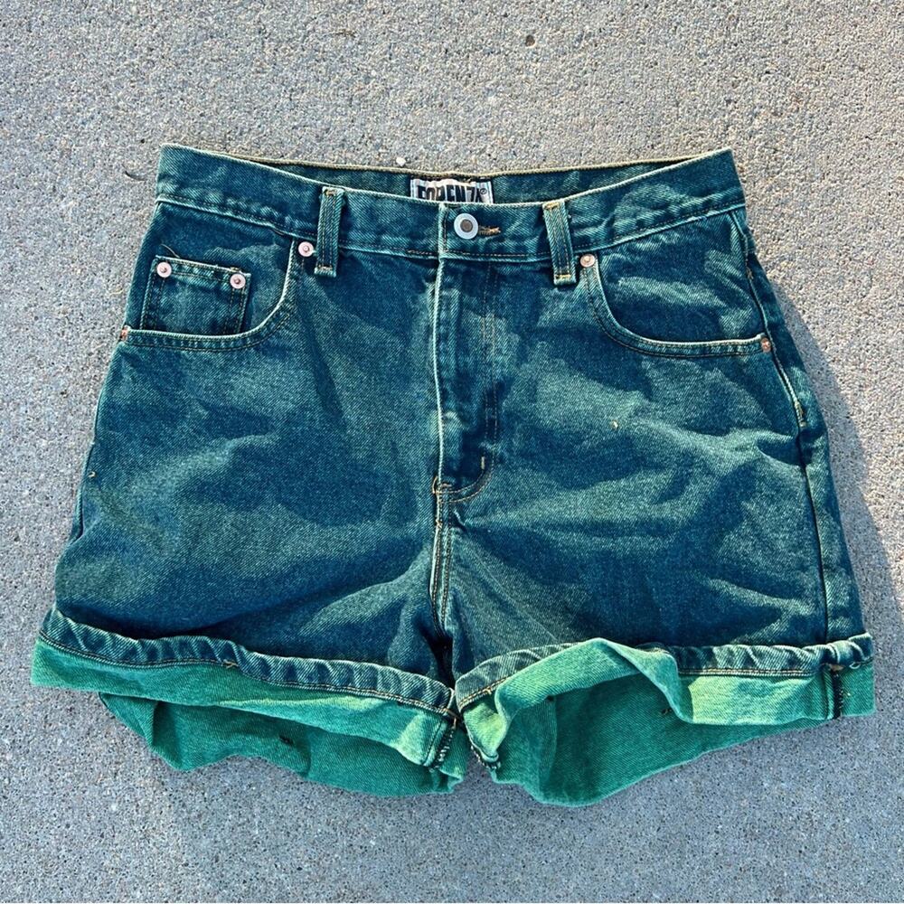 Vintage 80s Forenza Green Overdye Cuffed Hem Jean Shorts Size 12